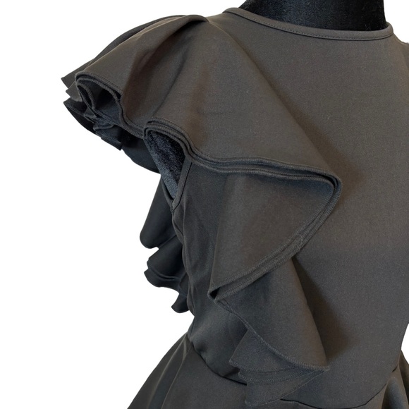 Black Layered Side Ruffle Stretch Peplum Top - Picture 8 of 10